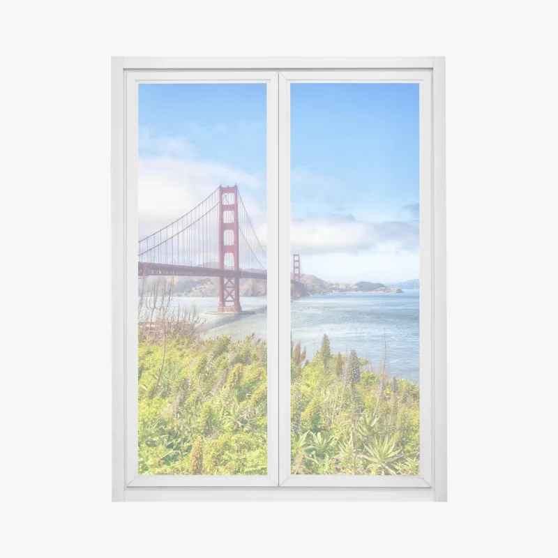 Naklejka na okno panorama Bostonu o zachodzie słońca z mostami Zakim i Tobin – Wallissimo®