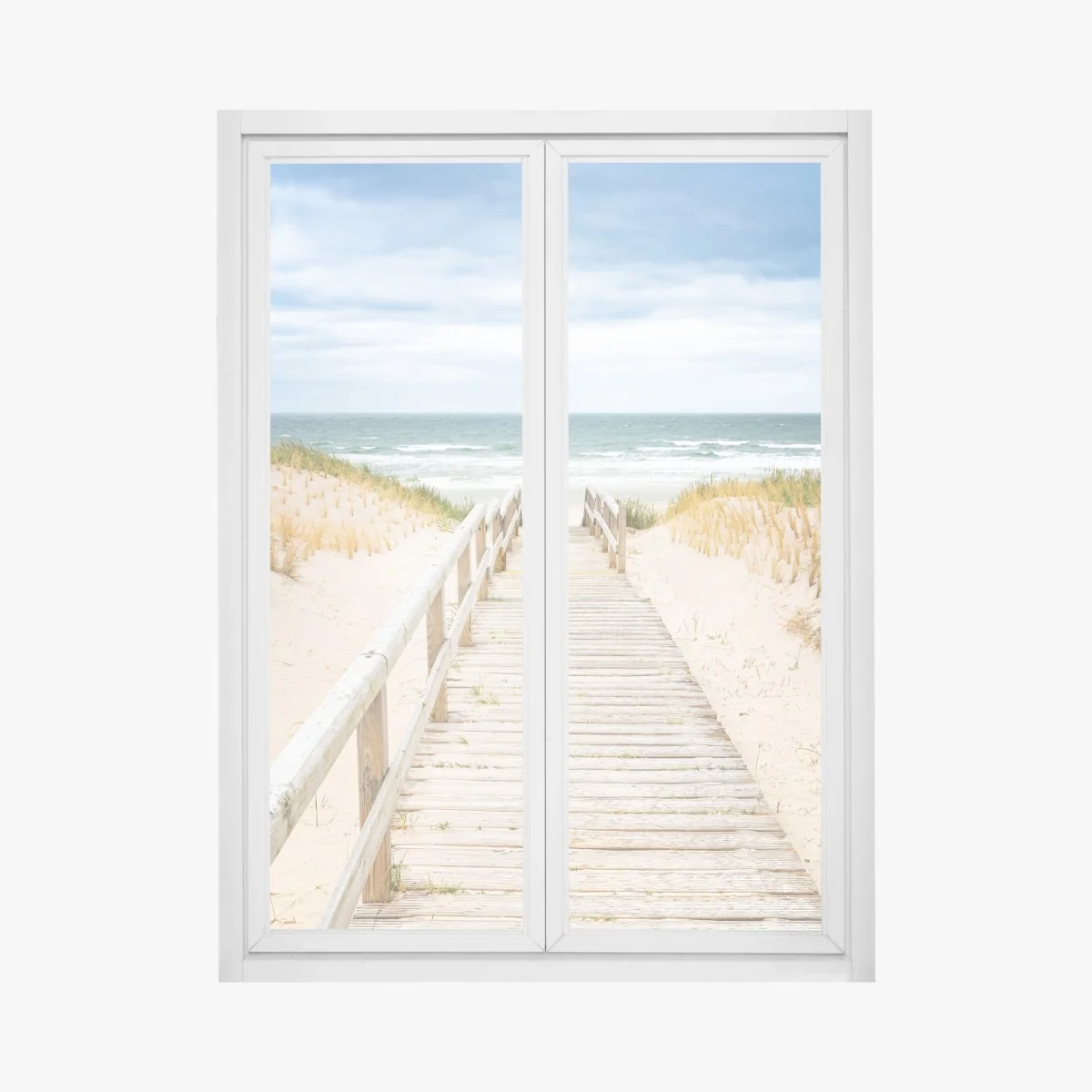 Naklejka na okno drewniany pomost prowadzący na plażę, Sylt – Wallissimo® Naklejka na okno drewniany pomost prowadzący na plażę, Sylt – Wallissimo®