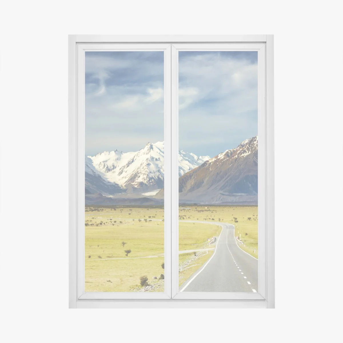 Naklejka na okno droga do Alp Południowych, Nowa Zelandia – Wallissimo® Naklejka na okno droga do Alp Południowych, Nowa Zelandia – Wallissimo®
