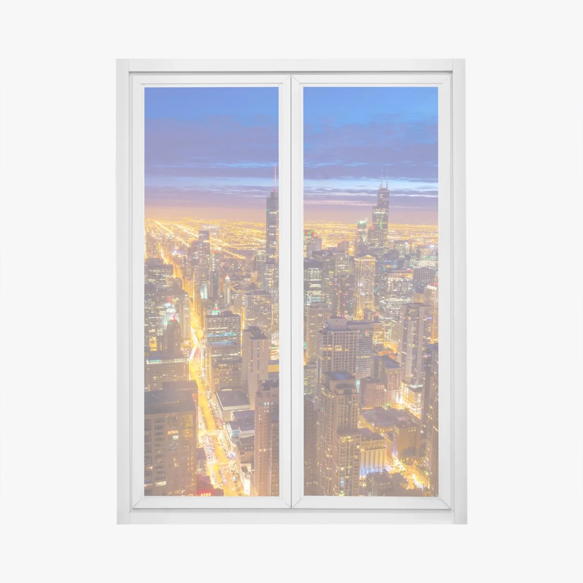 Naklejka na okno Chicago nocna panorama miasta – Wallissimo® Naklejka na okno Chicago nocna panorama miasta – Wallissimo®