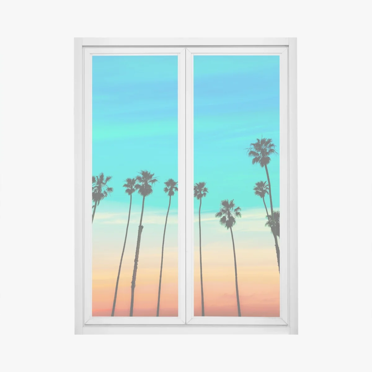 Naklejka na okno palmy o zachodzie słońca w Kalifornii – Wallissimo® Naklejka na okno palmy o zachodzie słońca w Kalifornii – Wallissimo®