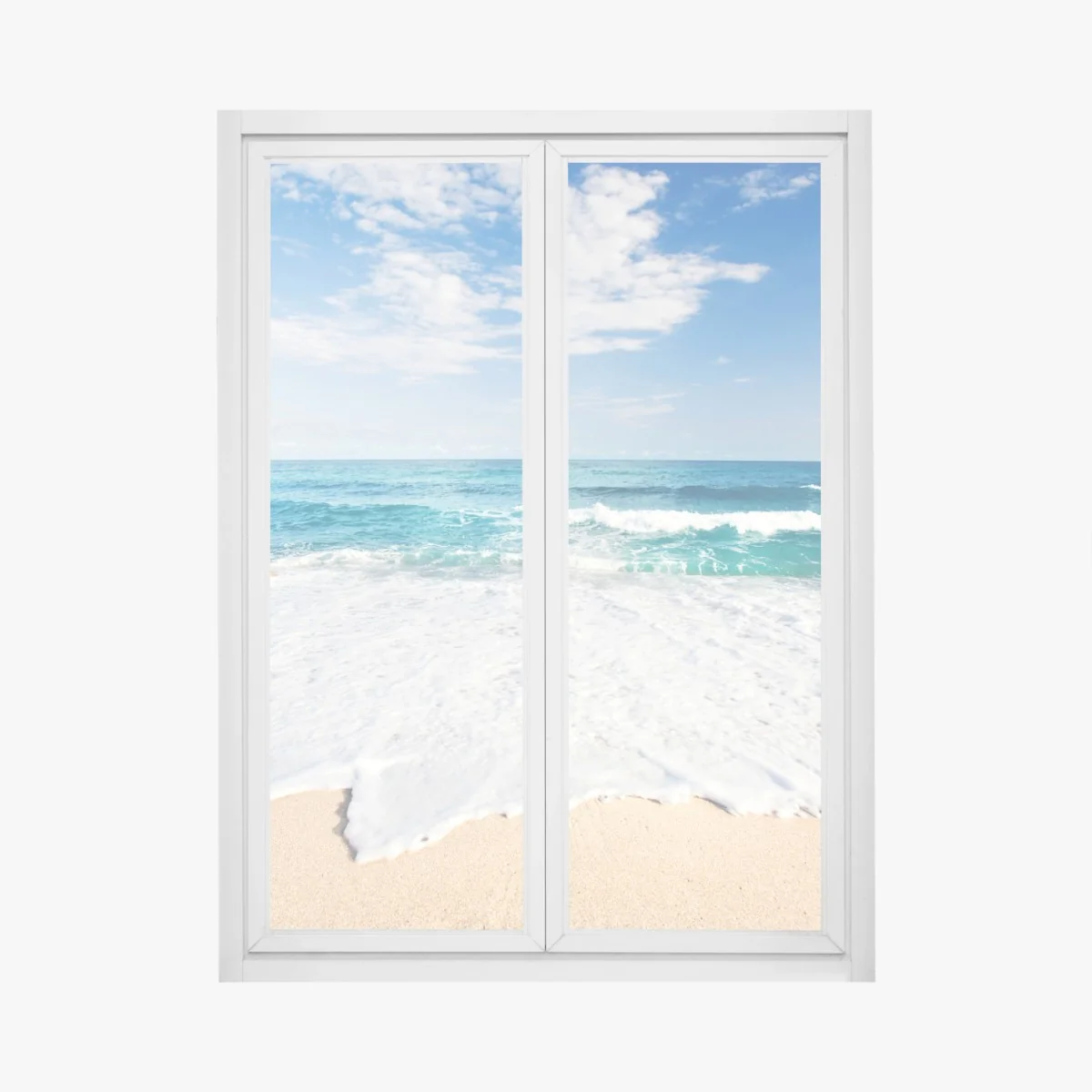 Naklejka na okno turkusowe fale na piaszczystej plaży – Wallissimo® Naklejka na okno turkusowe fale na piaszczystej plaży – Wallissimo®