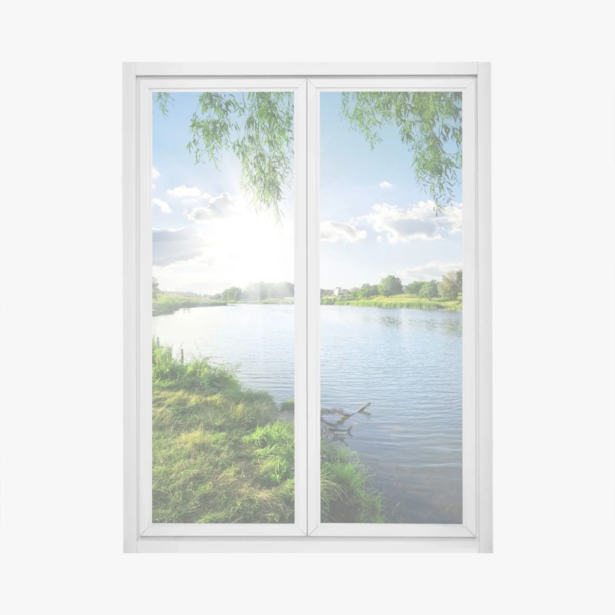 Naklejka na okno nasłoneczniony brzeg rzeki z bujną zielenią – Wallissimo® Naklejka na okno nasłoneczniony brzeg rzeki z bujną zielenią – Wallissimo®