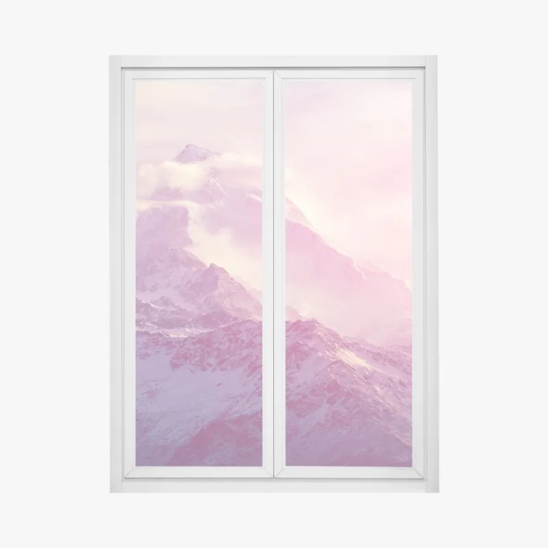 Naklejka na okno zimowy krajobraz rzeki o zachodzie słońca – Wallissimo®