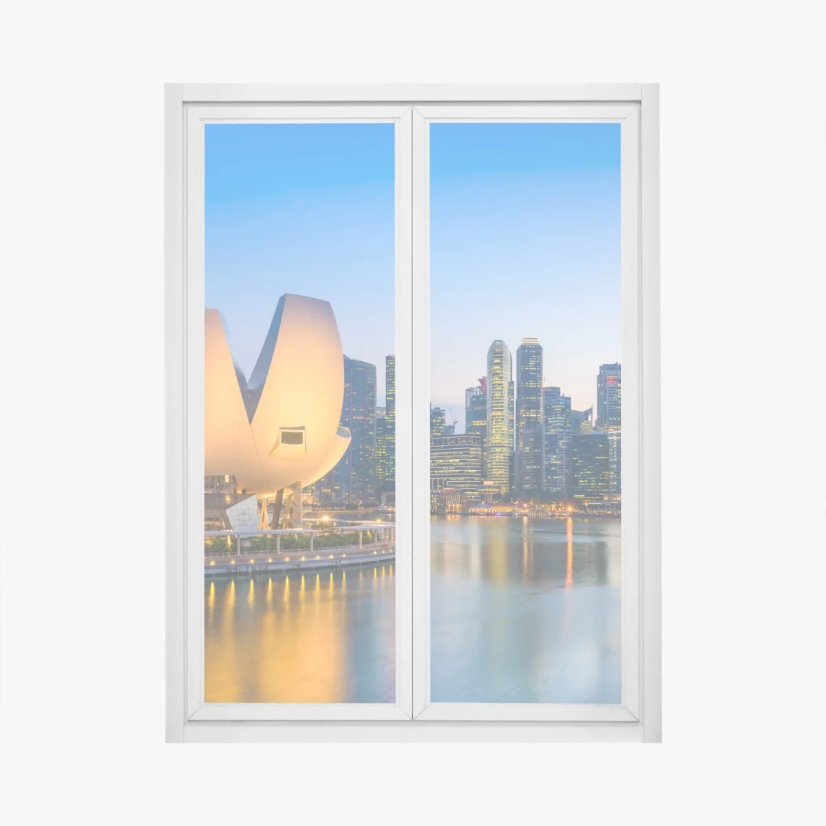 Naklejka na okno Singapur panorama miasta o zmierzchu – Wallissimo® Naklejka na okno Singapur panorama miasta o zmierzchu – Wallissimo®