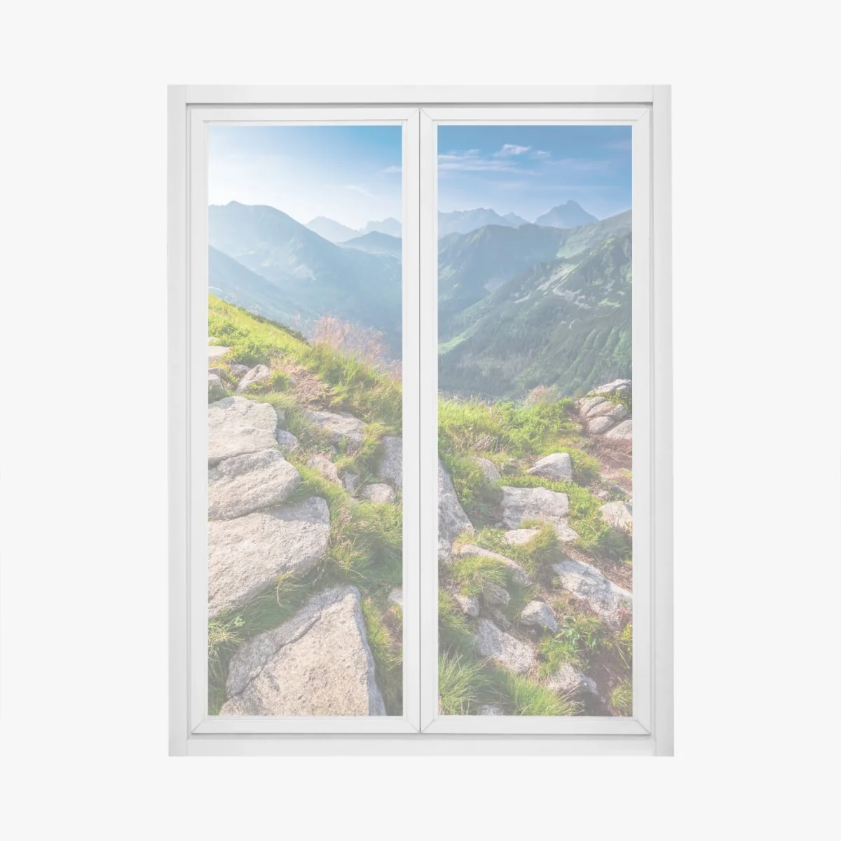 Naklejka na okno wschód słońca nad szlakiem w Tatrach – Wallissimo® Naklejka na okno wschód słońca nad szlakiem w Tatrach – Wallissimo®