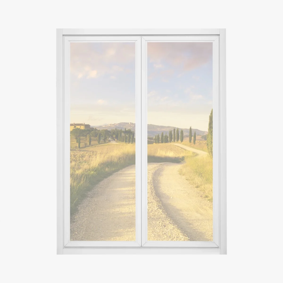 Naklejka na okno złota wiejska droga wśród cyprysów – Wallissimo® Naklejka na okno złota wiejska droga wśród cyprysów – Wallissimo®