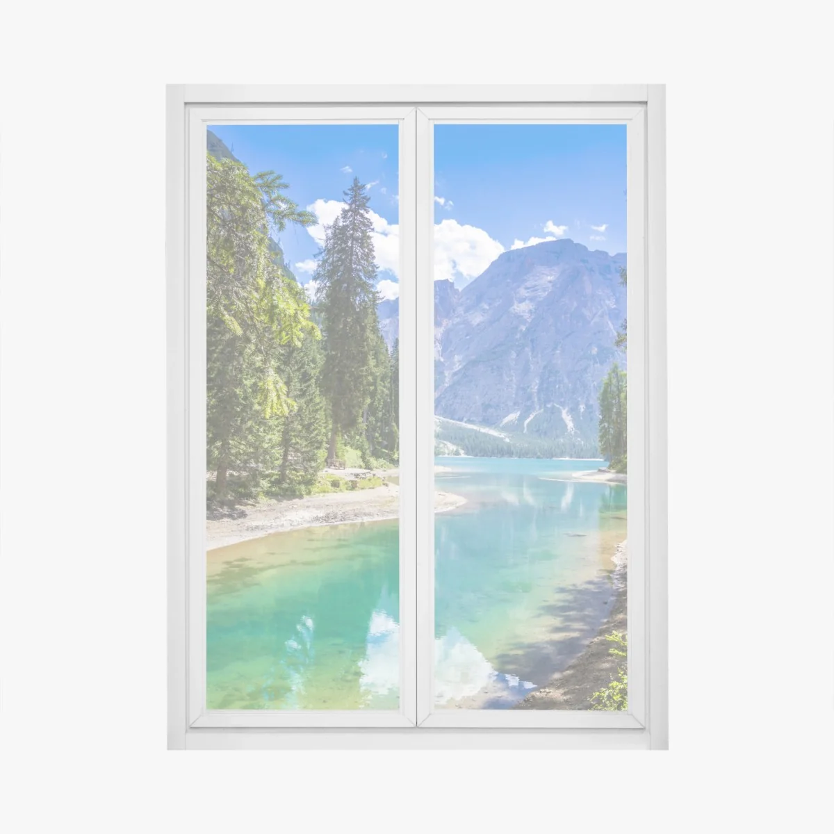 Naklejka na okno Pragser Wildsee turkusowe górskie jezioro – Wallissimo® Naklejka na okno Pragser Wildsee turkusowe górskie jezioro – Wallissimo®