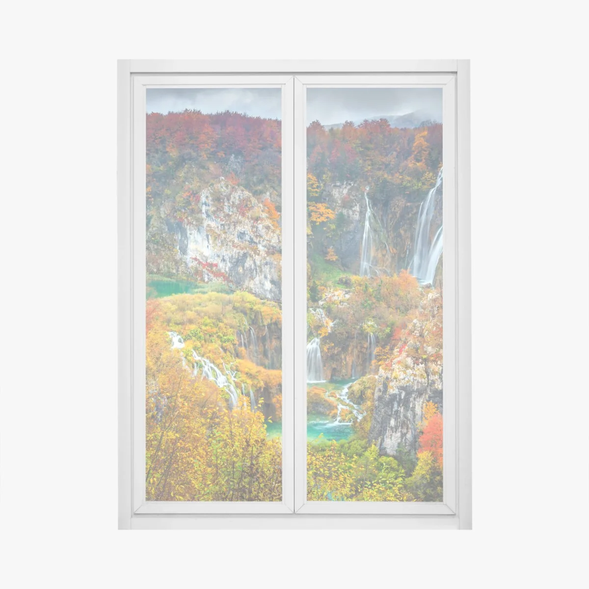 Naklejka na okno jesienne wodospady w malowniczym lesie – Wallissimo® Naklejka na okno jesienne wodospady w malowniczym lesie – Wallissimo®