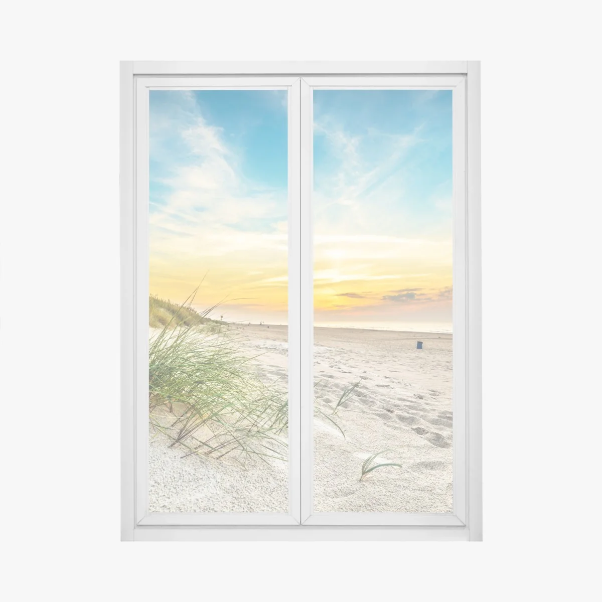 Naklejka na okno zachód słońca nad spokojnymi wydmami – Wallissimo® Naklejka na okno zachód słońca nad spokojnymi wydmami – Wallissimo®