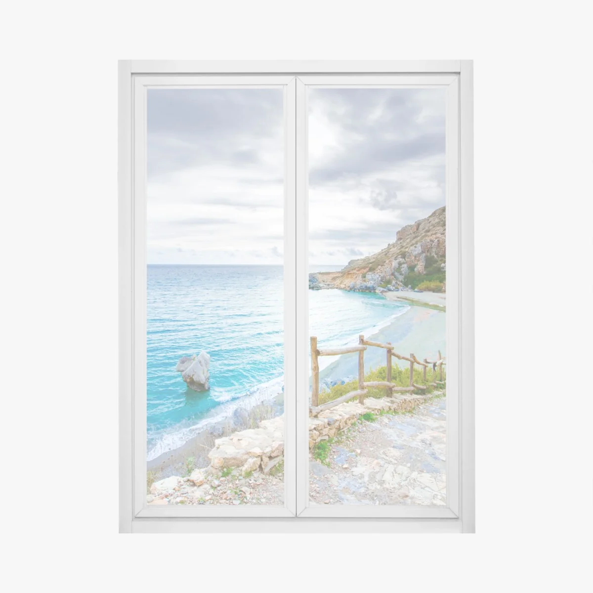 Naklejka na okno spokojna turkusowa zatoczka z nadmorską ścieżką – Wallissimo® Naklejka na okno spokojna turkusowa zatoczka z nadmorską ścieżką – Wallissimo®