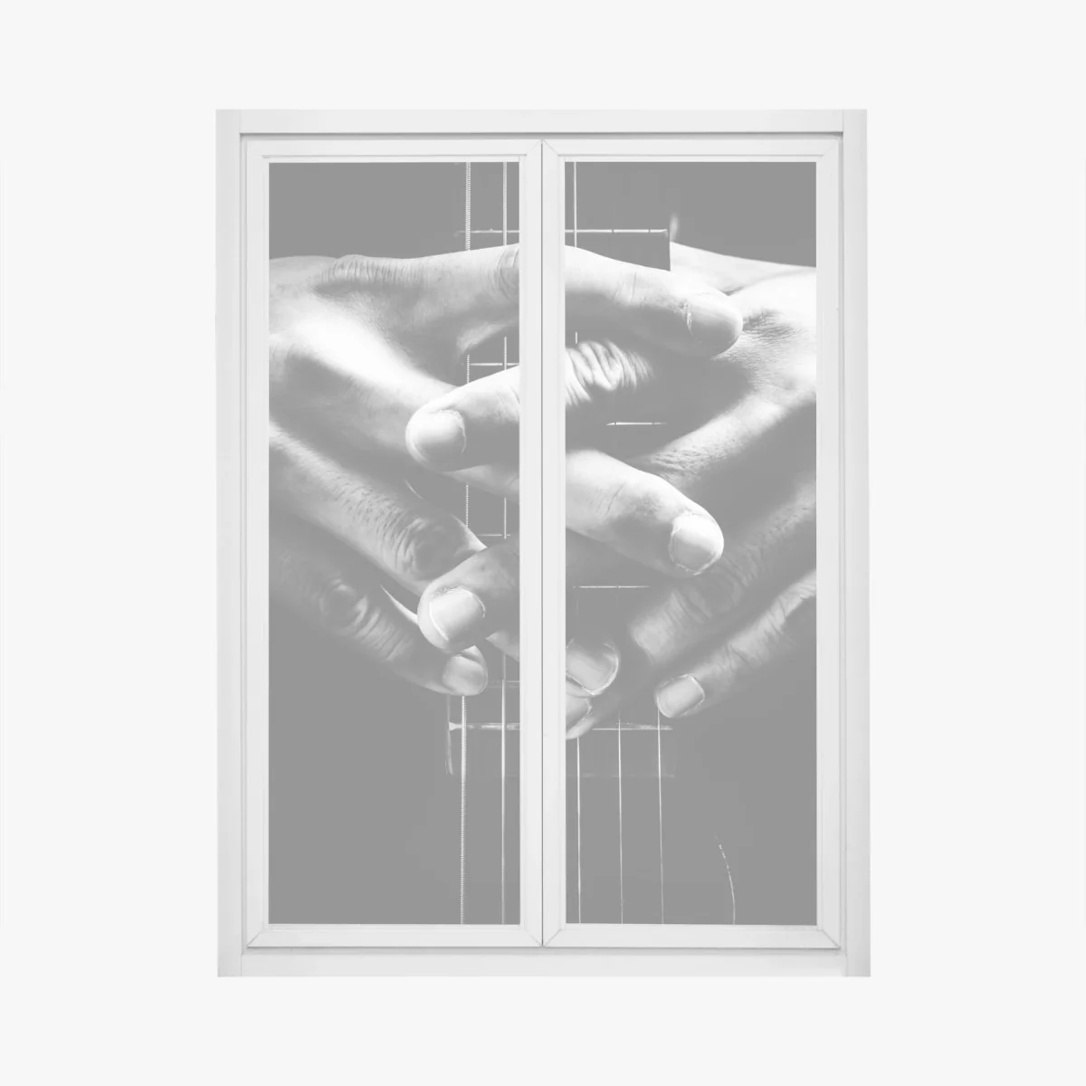 Naklejka na okno splątane ręce na strunach gitary – Wallissimo® Naklejka na okno splątane ręce na strunach gitary – Wallissimo®