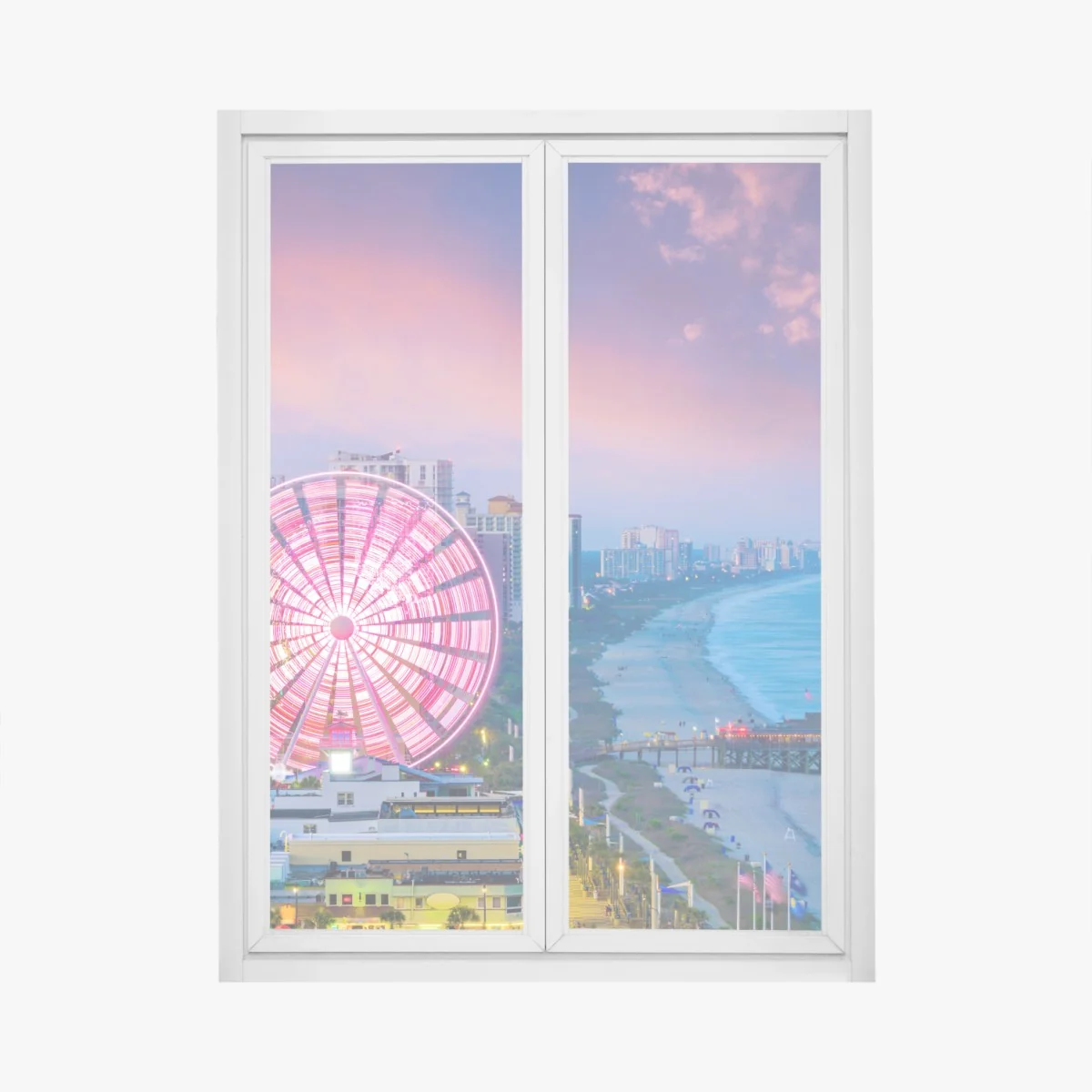 Naklejka na okno Myrtle Beach zachód słońca z diabelskim młynem – Wallissimo®