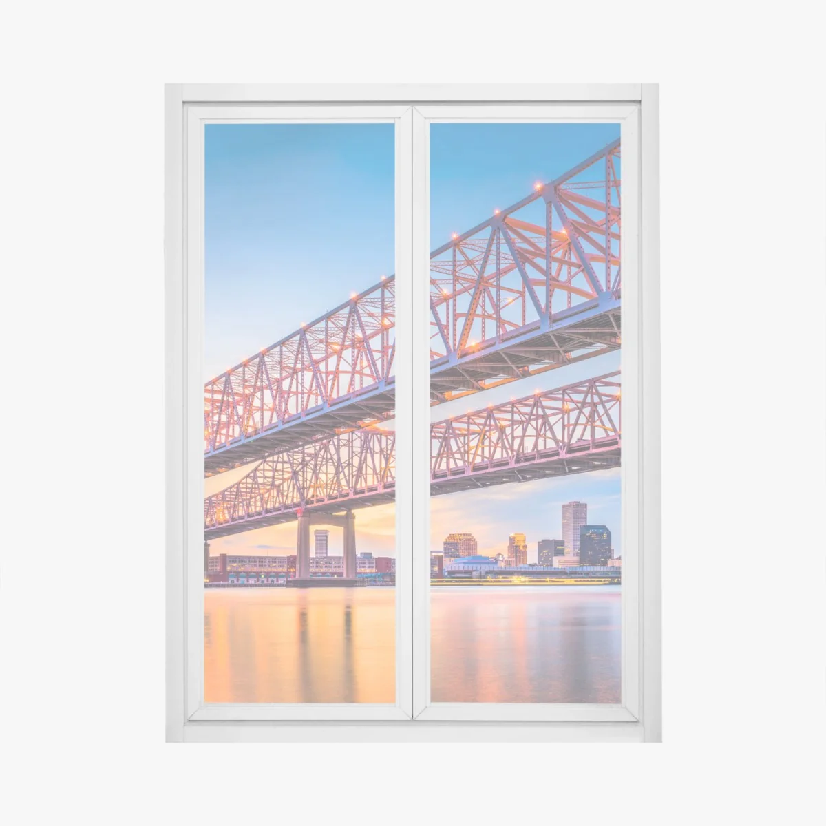 Naklejka na okno most Crescent City Connection o zachodzie słońca, New Orleans – Wallissimo® Naklejka na okno most Crescent City Connection o zachodzie słońca, New Orleans – Wallissimo®