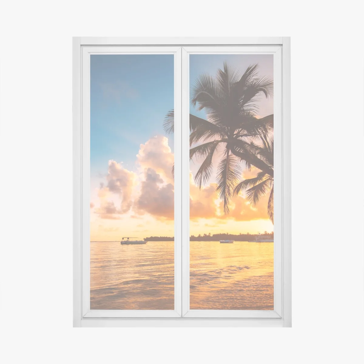 Naklejka na okno tropikalny zachód słońca z sylwetkami palm, Dominikana – Wallissimo®