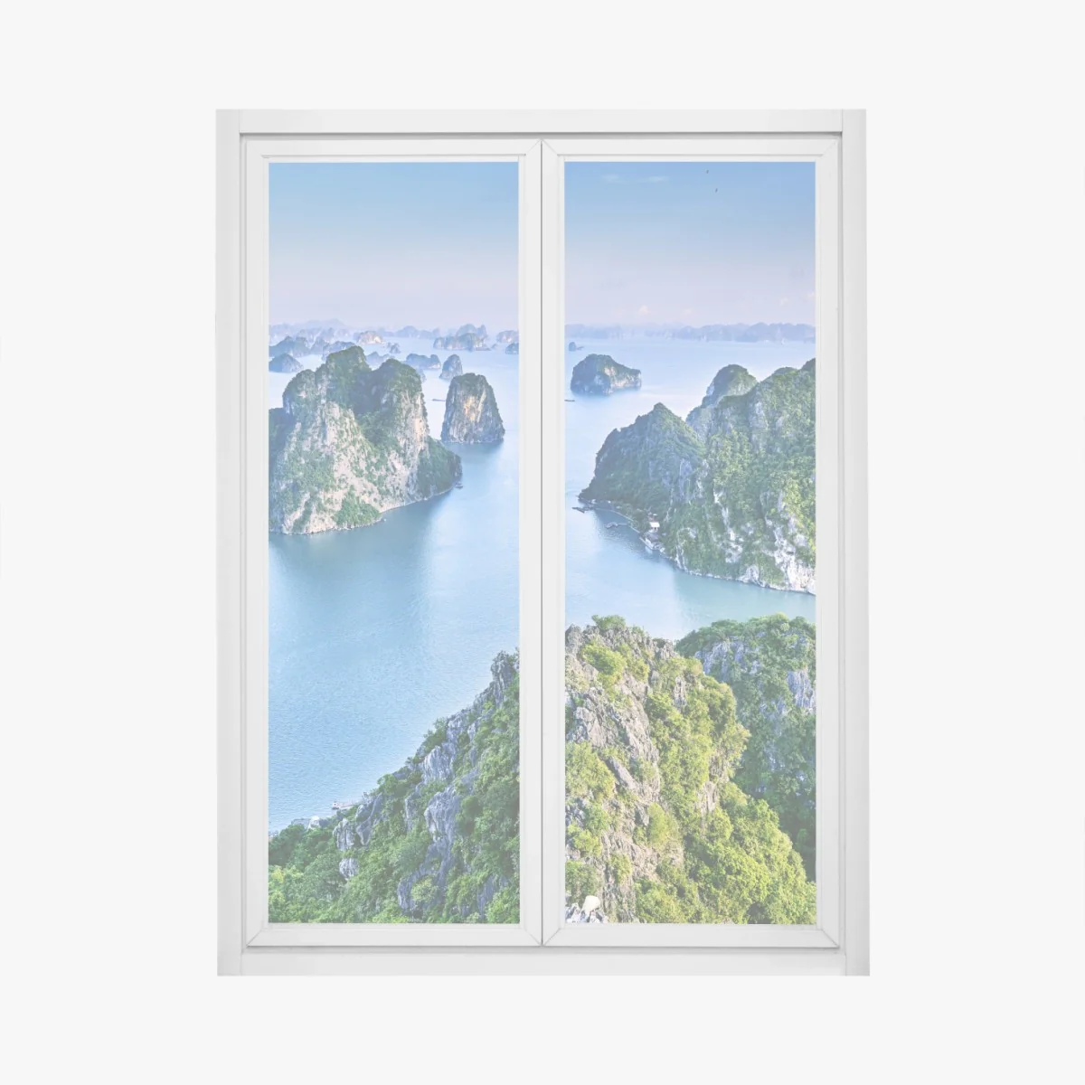 Naklejka na okno zatoka Ha Long panorama wapiennych wysp – Wallissimo® Naklejka na okno zatoka Ha Long panorama wapiennych wysp – Wallissimo®