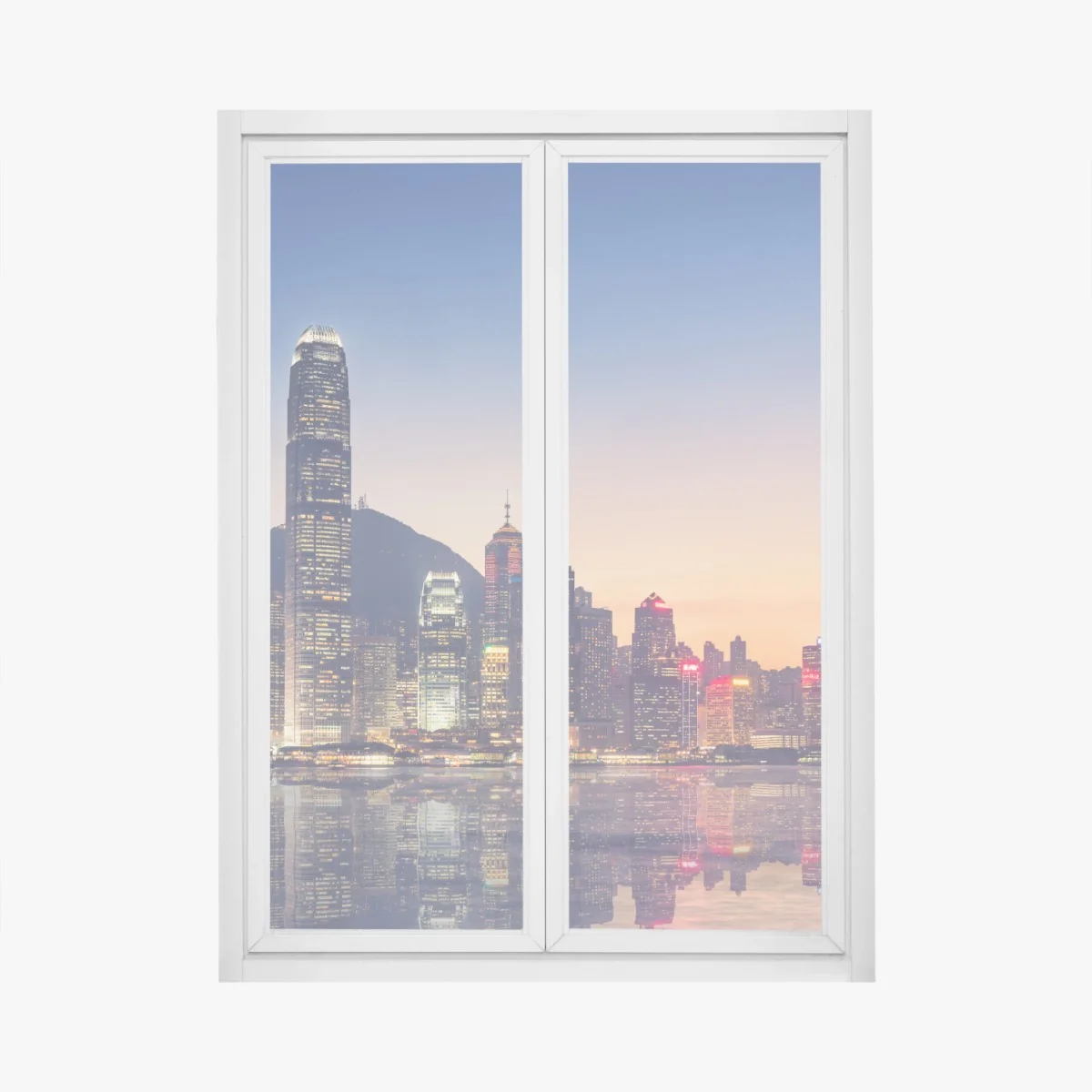 Naklejka na okno Hongkong panorama miasta o zmierzchu – Wallissimo® Naklejka na okno Hongkong panorama miasta o zmierzchu – Wallissimo®