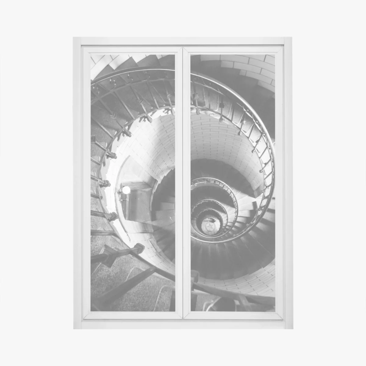 Naklejka na okno spiralne schody w monochromatycznej perspektywie – Wallissimo® Naklejka na okno spiralne schody w monochromatycznej perspektywie – Wallissimo®