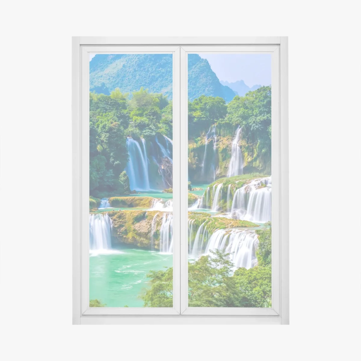 Naklejka na okno szmaragdowe kaskady wodospadów – Wallissimo®