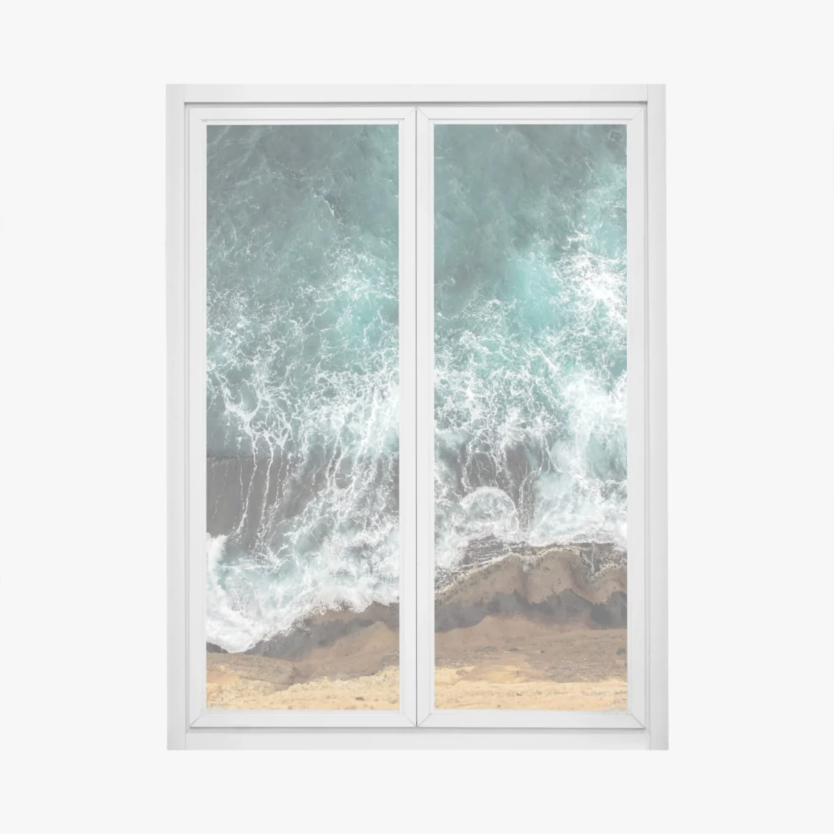 Naklejka na okno turkusowe wybrzeże z lotu ptaka z rozbijającymi się falami – Wallissimo® Naklejka na okno turkusowe wybrzeże z lotu ptaka z rozbijającymi się falami – Wallissimo®
