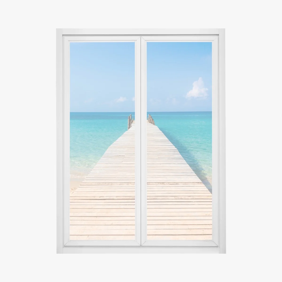 Naklejka na okno drewniany pomost nad turkusowym morzem – Wallissimo® Naklejka na okno drewniany pomost nad turkusowym morzem – Wallissimo®