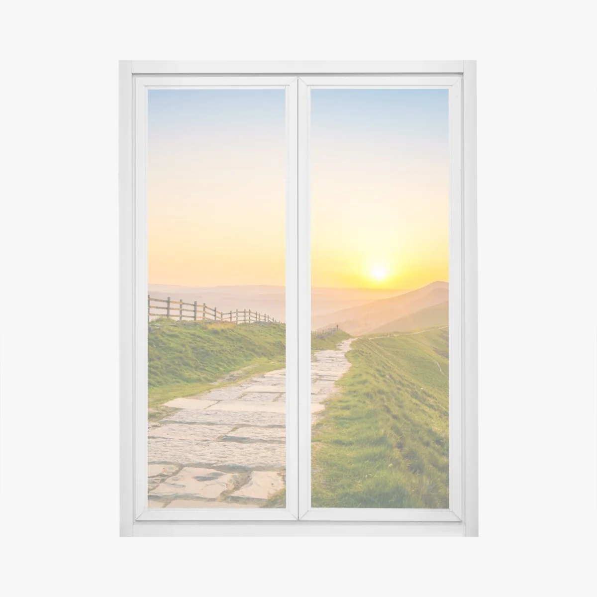 Naklejka na okno słoneczny grzbiet górski o wschodzie słońca – Wallissimo® Naklejka na okno słoneczny grzbiet górski o wschodzie słońca – Wallissimo®