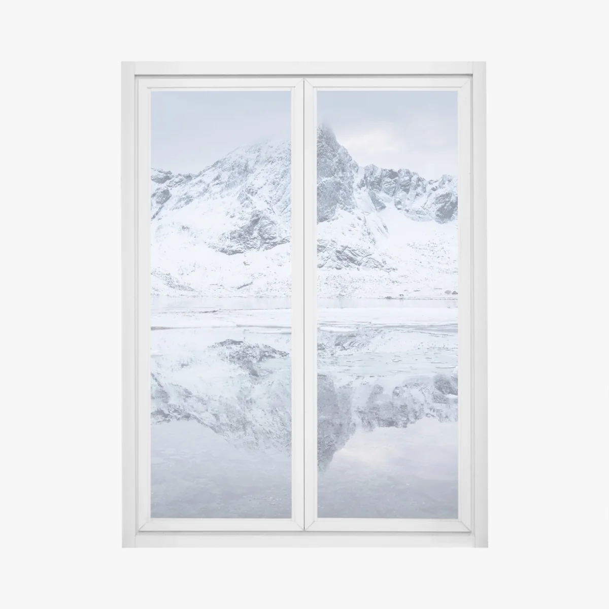 Naklejka na okno śnieżne odbicie górskie w Norwegii – Wallissimo® Naklejka na okno śnieżne odbicie górskie w Norwegii – Wallissimo®