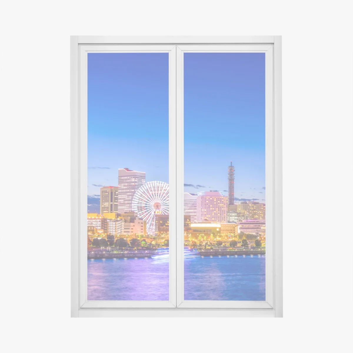 Naklejka na okno Yokohama panorama miasta o zmierzchu – Wallissimo® Naklejka na okno Yokohama panorama miasta o zmierzchu – Wallissimo®