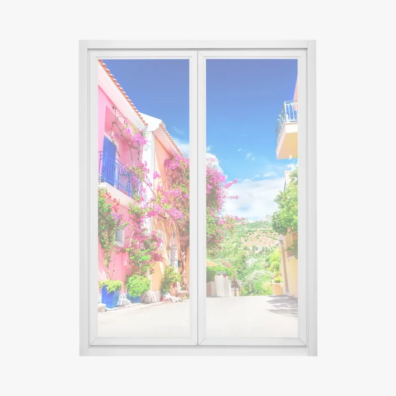 Naklejka na okno słoneczny widok na Oia, Santorini – Wallissimo®
