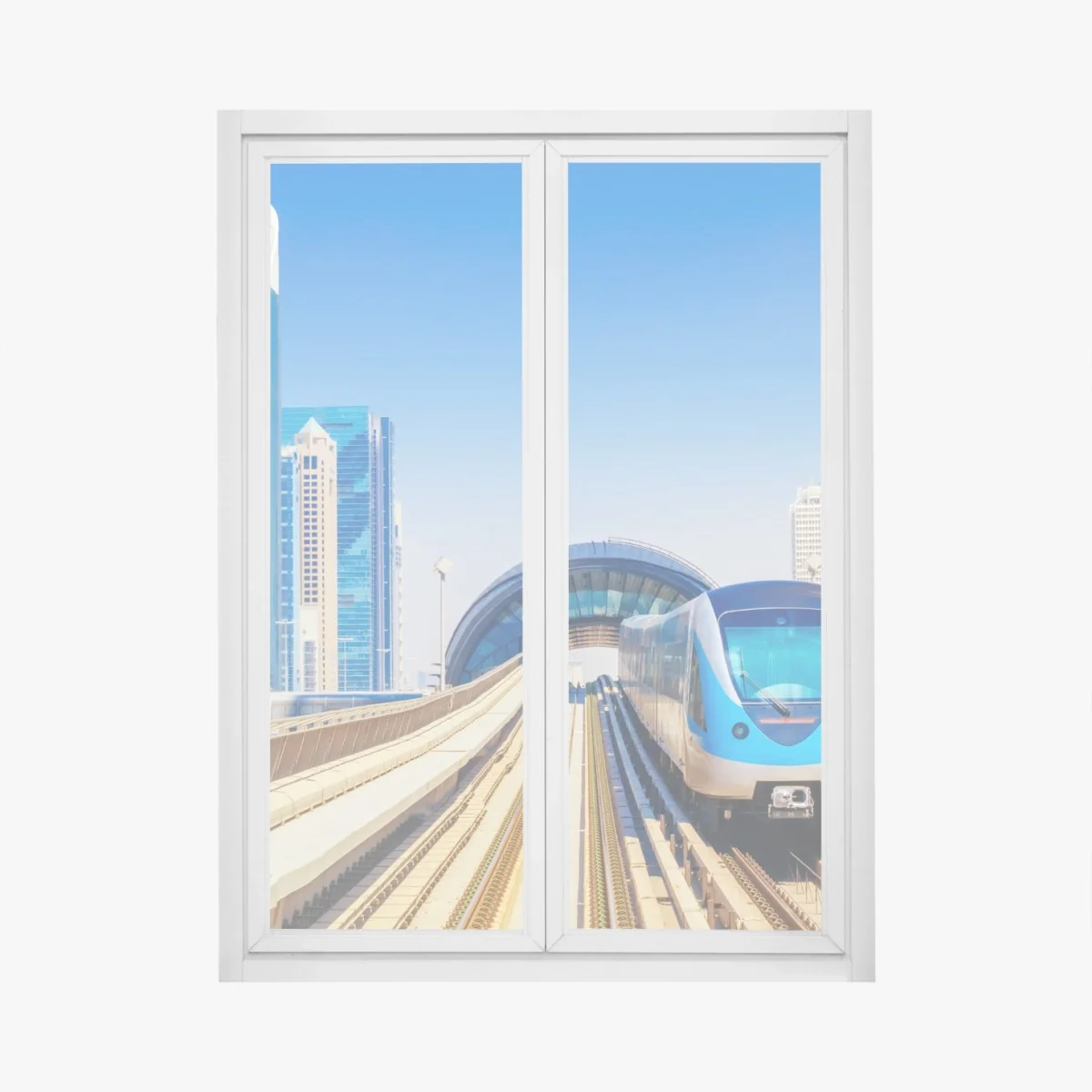 Naklejka na okno miejski pociąg metra w słońcu – Wallissimo® Naklejka na okno miejski pociąg metra w słońcu – Wallissimo®