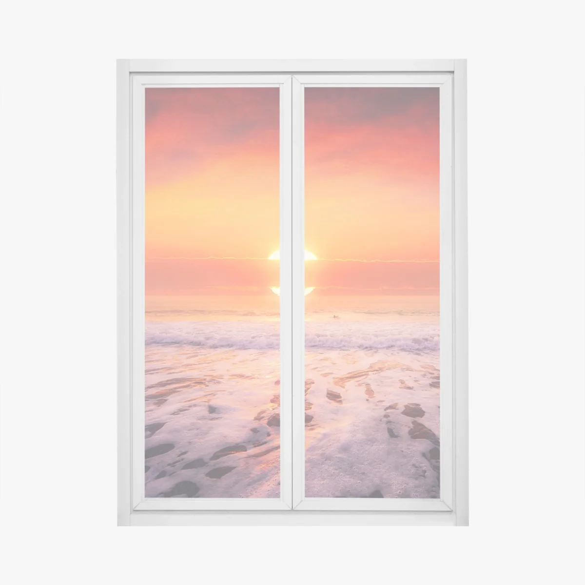 Naklejka na okno złoty zachód słońca nad spokojną plażą – Wallissimo® Naklejka na okno złoty zachód słońca nad spokojną plażą – Wallissimo®