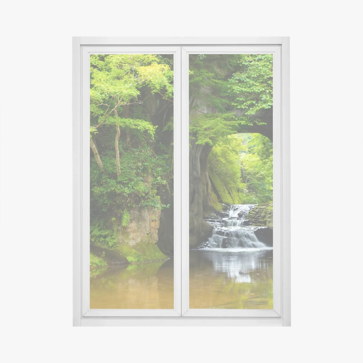 Naklejka na okno ukryty wodospad w skalnym łuku – Wallissimo® Naklejka na okno ukryty wodospad w skalnym łuku – Wallissimo®