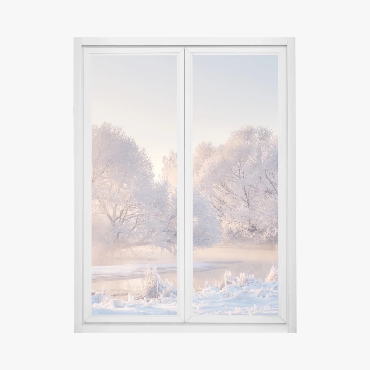 Naklejka na okno oszronione drzewa o świcie – Wallissimo® Naklejka na okno oszronione drzewa o świcie – Wallissimo®