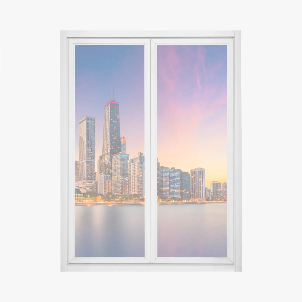 Naklejka na okno panorama Chicago o zmierzchu – Wallissimo® Naklejka na okno panorama Chicago o zmierzchu – Wallissimo®