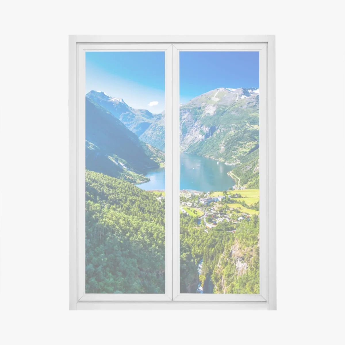 Naklejka na okno Geirangerfjord panorama górska – Wallissimo® Naklejka na okno Geirangerfjord panorama górska – Wallissimo®