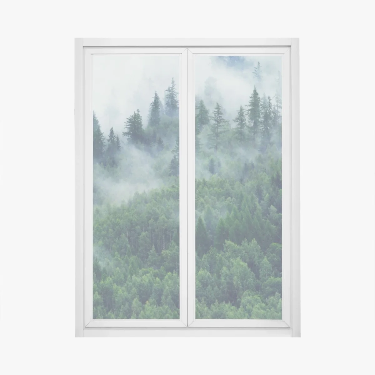 Naklejka na okno mglisty zielony las – Wallissimo® Naklejka na okno mglisty zielony las – Wallissimo®