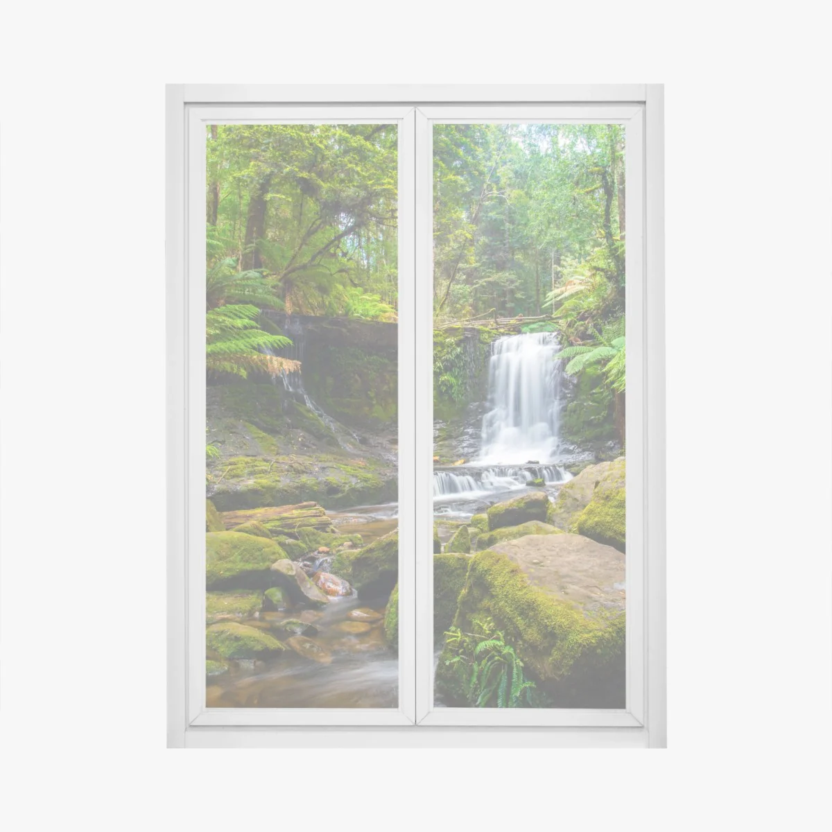 Naklejka na okno bujny leśny wodospad – Wallissimo®