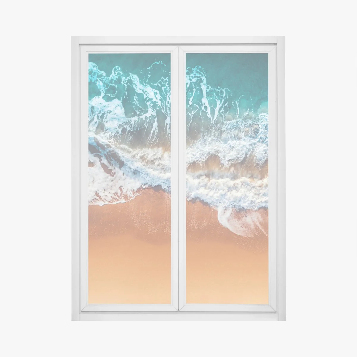 Naklejka na okno lotnicze ujęcie turkusowych fal na piaszczystej plaży – Wallissimo® Naklejka na okno lotnicze ujęcie turkusowych fal na piaszczystej plaży – Wallissimo®