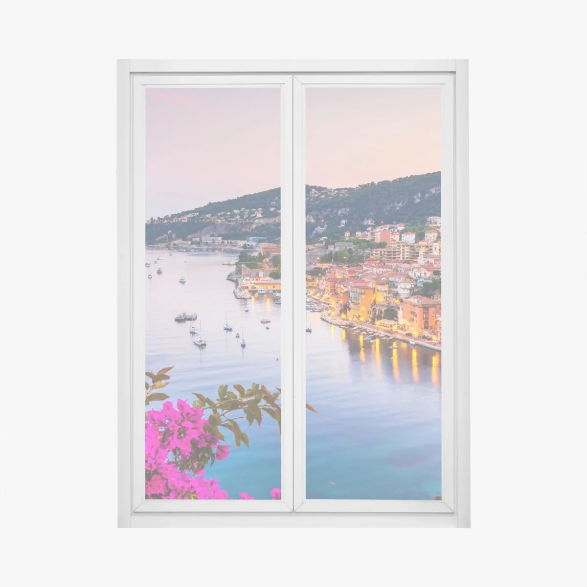 Naklejka na okno zachód słońca nad zatoką Villefranche-sur-Mer – Wallissimo® Naklejka na okno zachód słońca nad zatoką Villefranche-sur-Mer – Wallissimo®