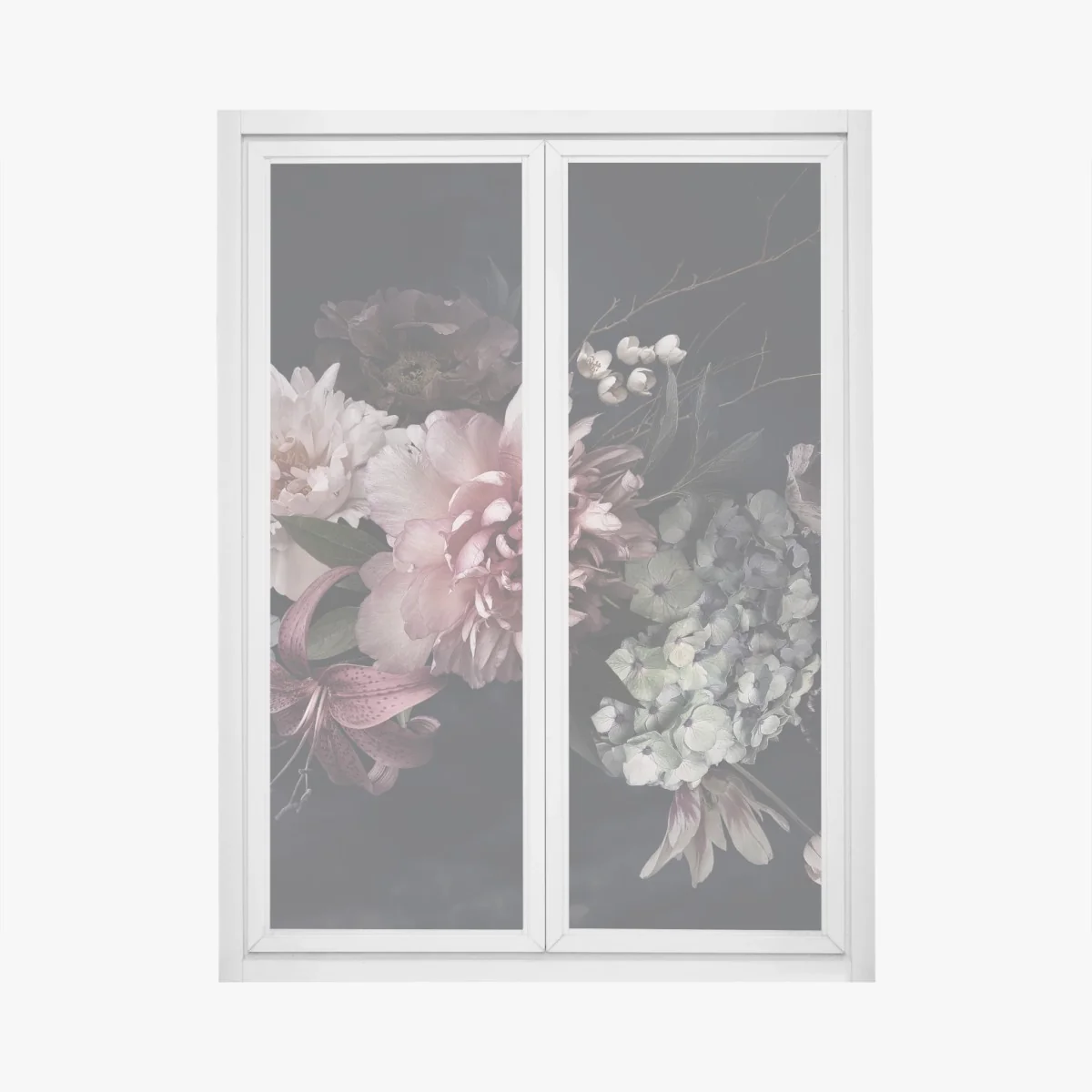 Naklejka na okno bukiet piwonii i hortensji – Wallissimo® Naklejka na okno bukiet piwonii i hortensji – Wallissimo®