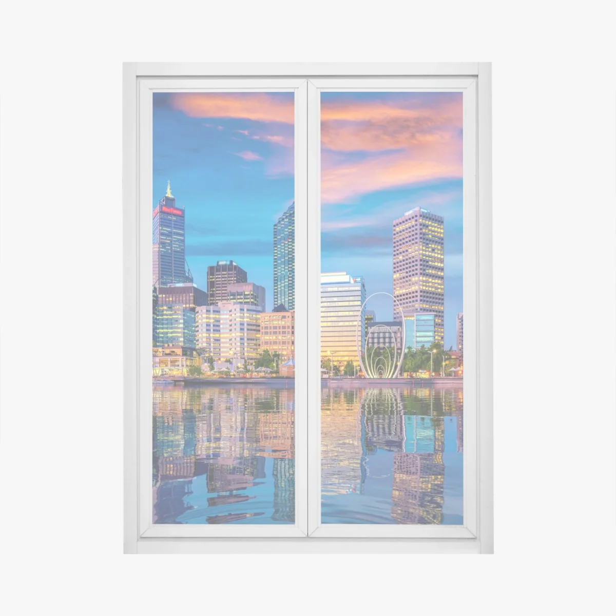 Naklejka na okno Perth panorama miasta o zachodzie słońca – Wallissimo® Naklejka na okno Perth panorama miasta o zachodzie słońca – Wallissimo®