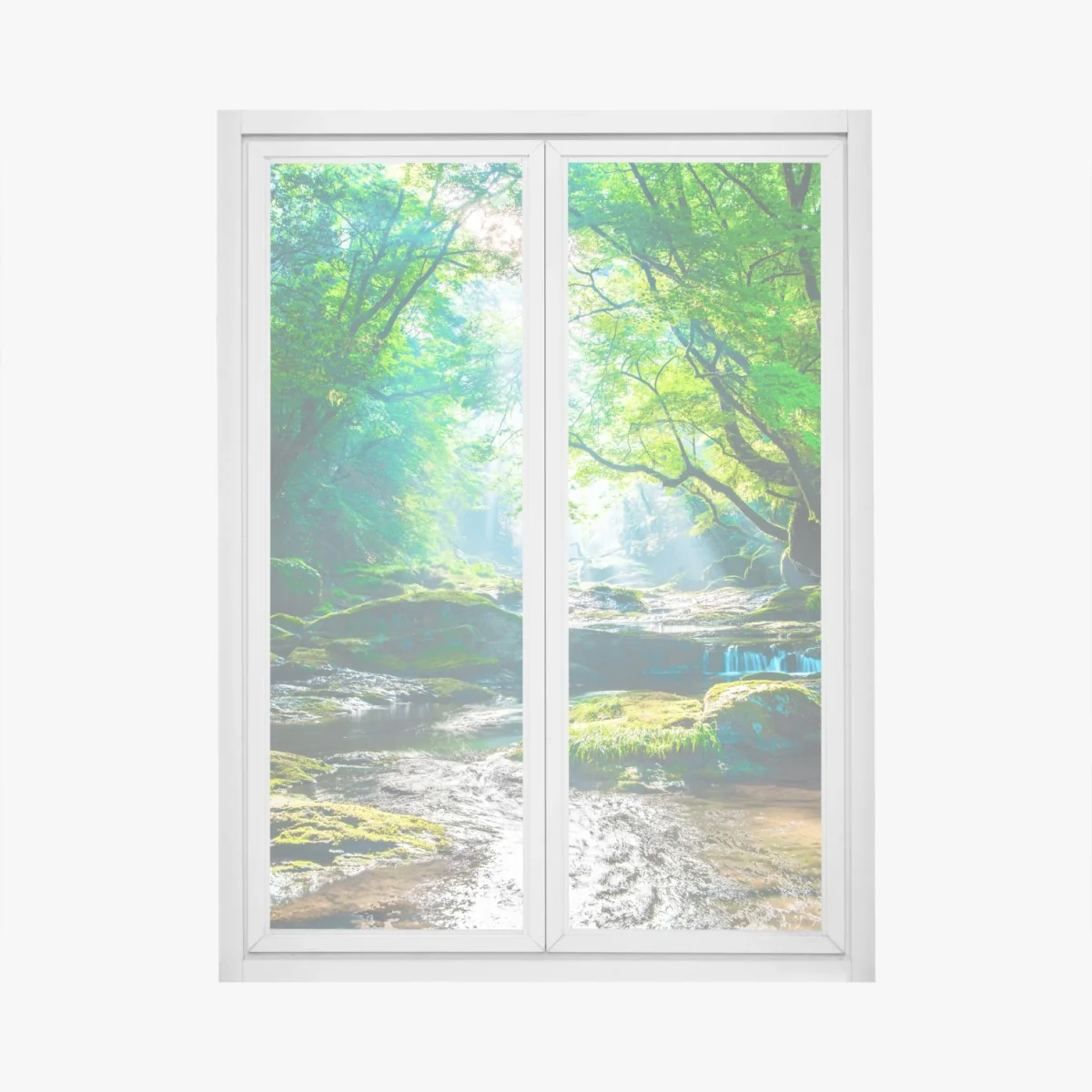 Naklejka na okno słoneczny leśny strumień z mchem – Wallissimo® Naklejka na okno słoneczny leśny strumień z mchem – Wallissimo®