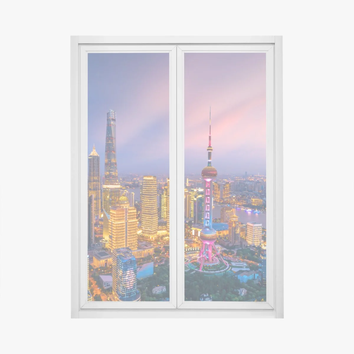 Naklejka na okno Szanghaj nocna panorama miasta – Wallissimo® Naklejka na okno Szanghaj nocna panorama miasta – Wallissimo®
