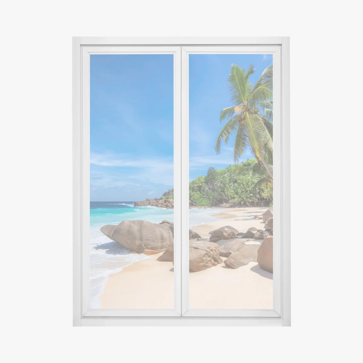 Naklejka na okno tropikalna plaża z palmami – Wallissimo® Naklejka na okno tropikalna plaża z palmami – Wallissimo®