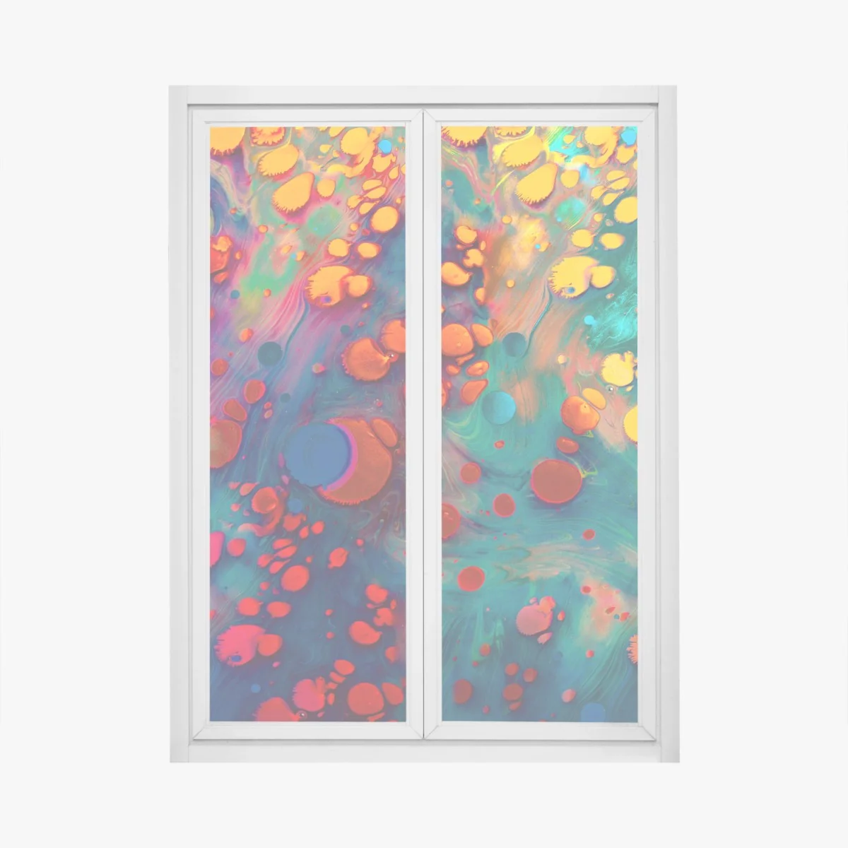 Naklejka na okno żywe turkusowo-pomarańczowe marmurkowe dzieło – Wallissimo® Naklejka na okno żywe turkusowo-pomarańczowe marmurkowe dzieło – Wallissimo®