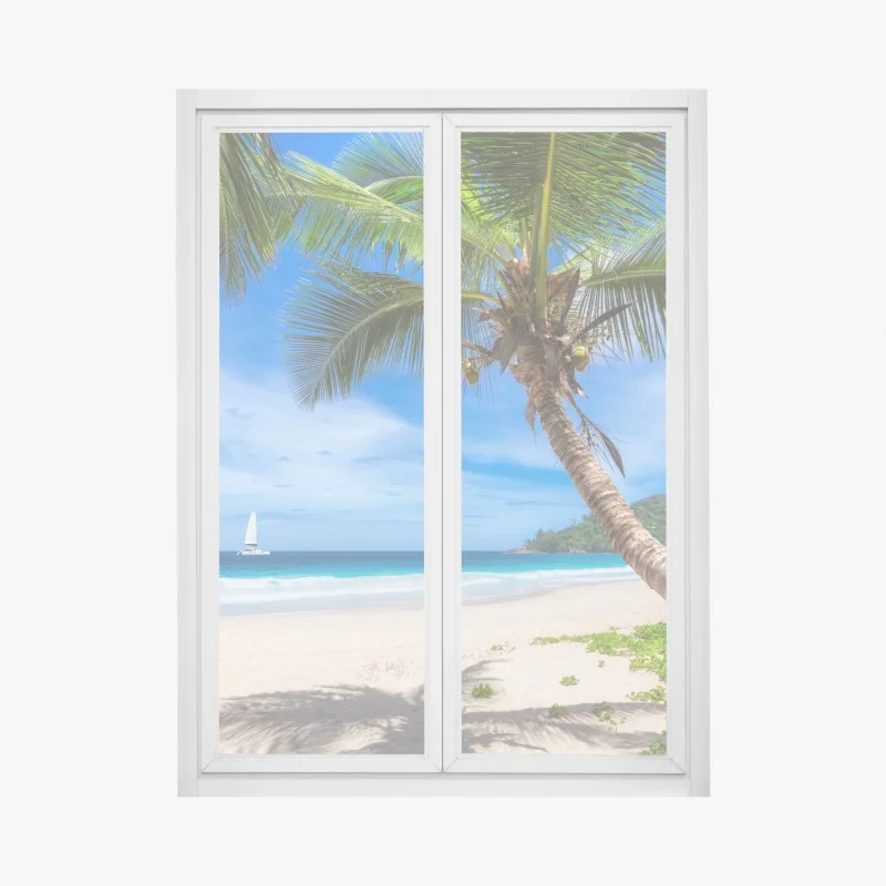 Naklejka na okno tropikalna plaża z palmą