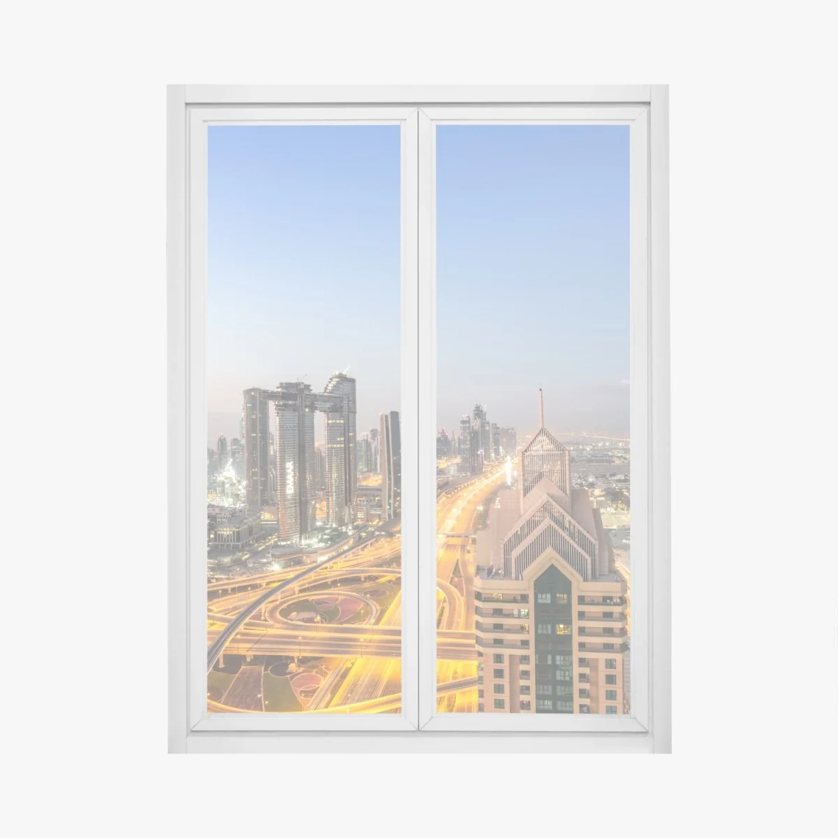 Naklejka na okno panorama Dubaju o zmierzchu – Wallissimo® Naklejka na okno panorama Dubaju o zmierzchu – Wallissimo®