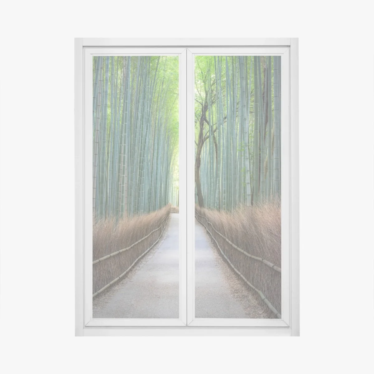 Naklejka na okno spokojna ścieżka w lesie bambusowym – Wallissimo® Naklejka na okno spokojna ścieżka w lesie bambusowym – Wallissimo®