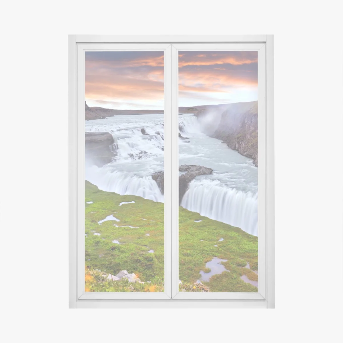 Naklejka na okno panoramiczny widok wodospadu Gullfoss – Wallissimo® Naklejka na okno panoramiczny widok wodospadu Gullfoss – Wallissimo®