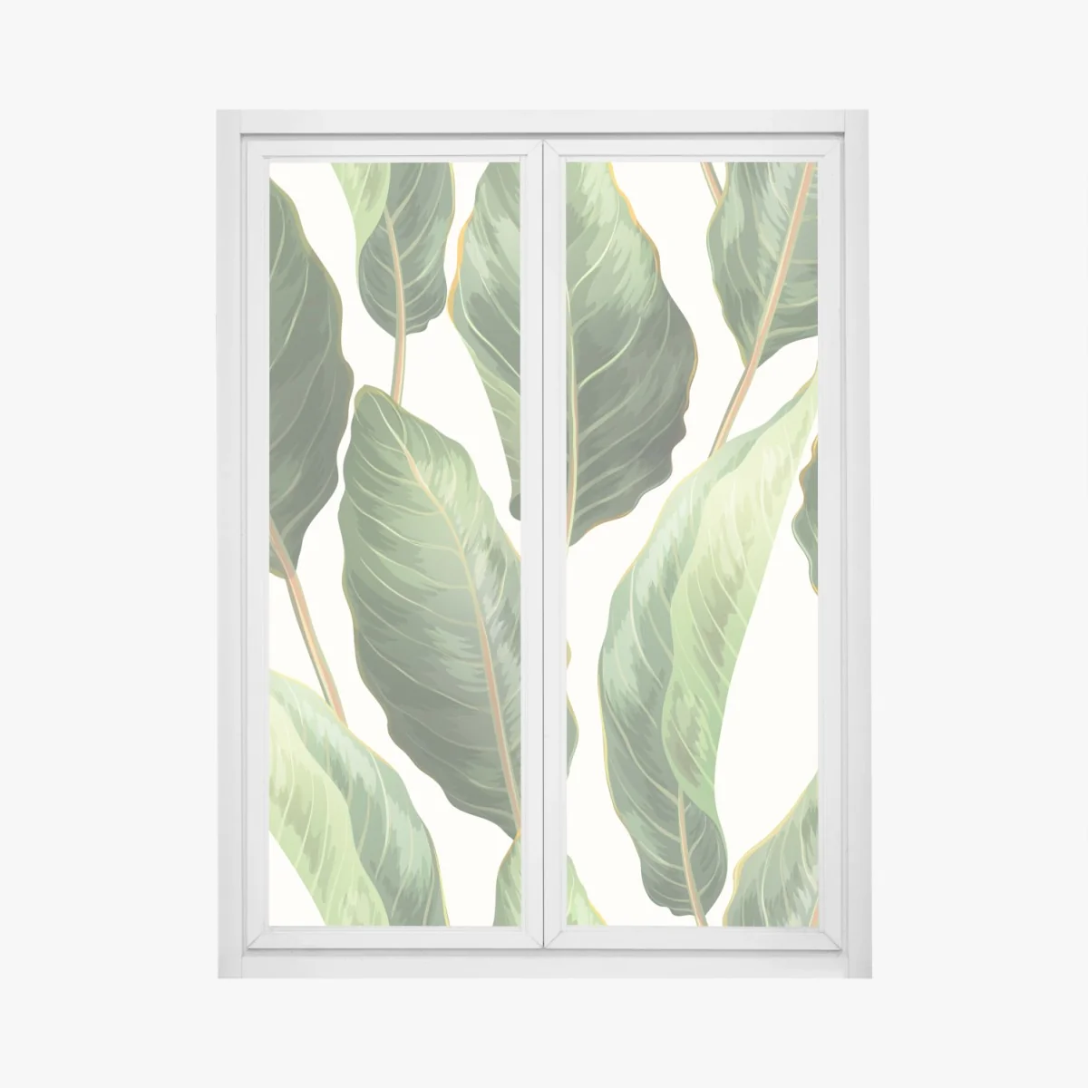 Naklejka na okno tropikalny wzór z liśćmi bananowca – Wallissimo® Naklejka na okno tropikalny wzór z liśćmi bananowca – Wallissimo®